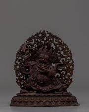 Hand-Carved Brass Mahakala Statue with Turquoise