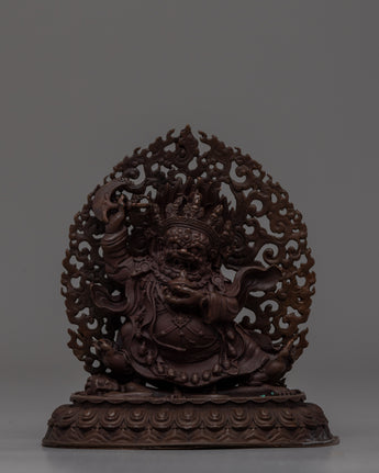 Hand-Carved Brass Mahakala Statue with Turquoise