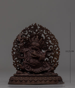 Hand-Carved Brass Mahakala Statue with Turquoise | Guardian Deity with Artificial Turquoise