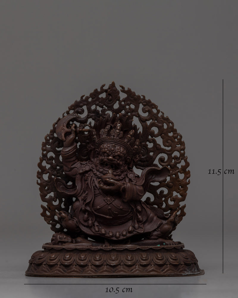 Hand-Carved Brass Mahakala Statue with Turquoise | Guardian Deity with Artificial Turquoise