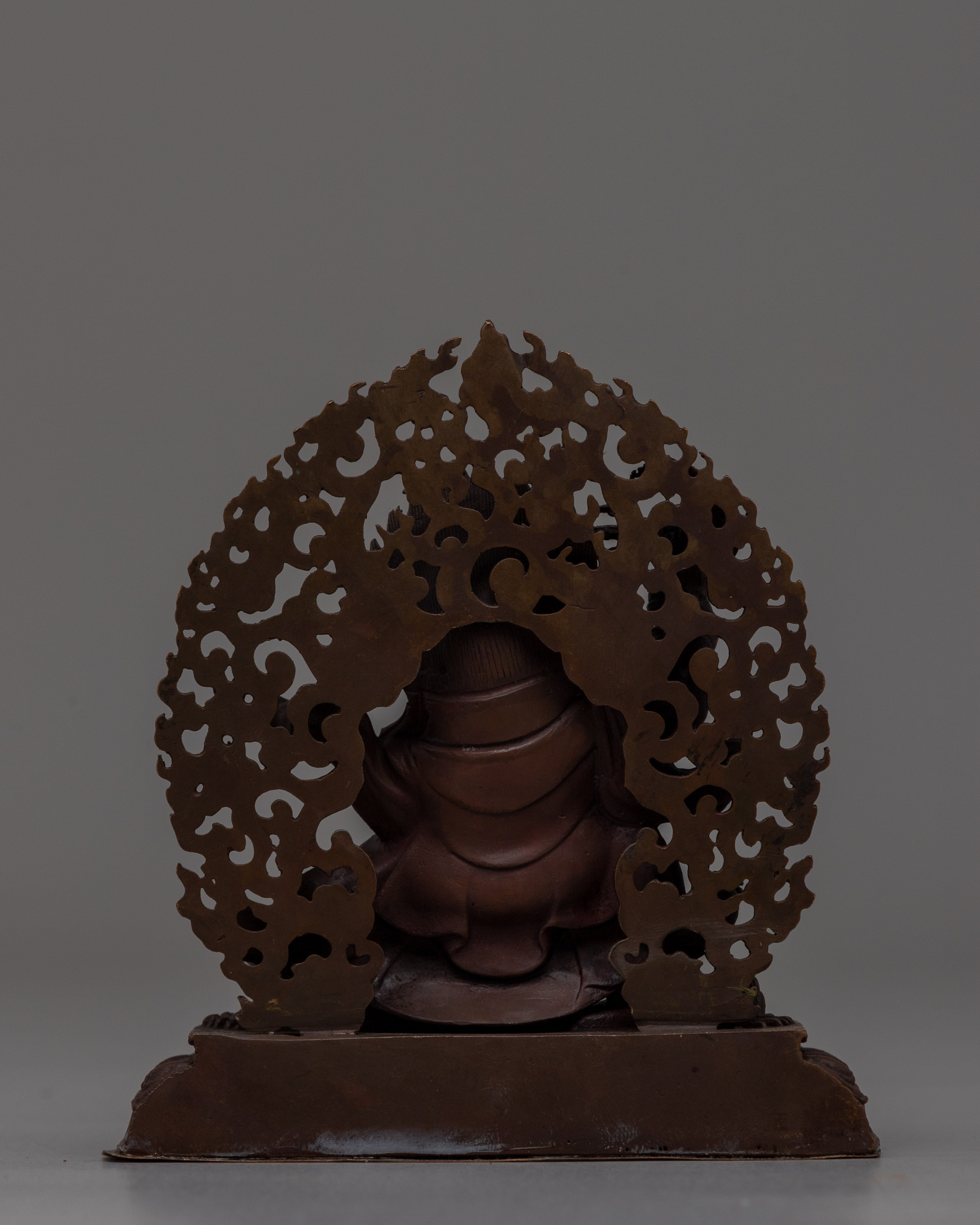 Hand-Carved Brass Mahakala Statue with Turquoise | Guardian Deity with Artificial Turquoise