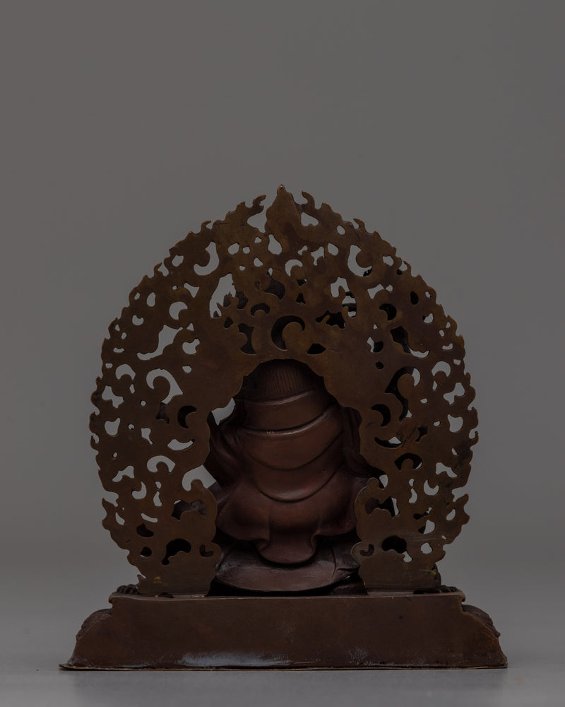 Hand-Carved Brass Mahakala Statue with Turquoise | Guardian Deity with Artificial Turquoise