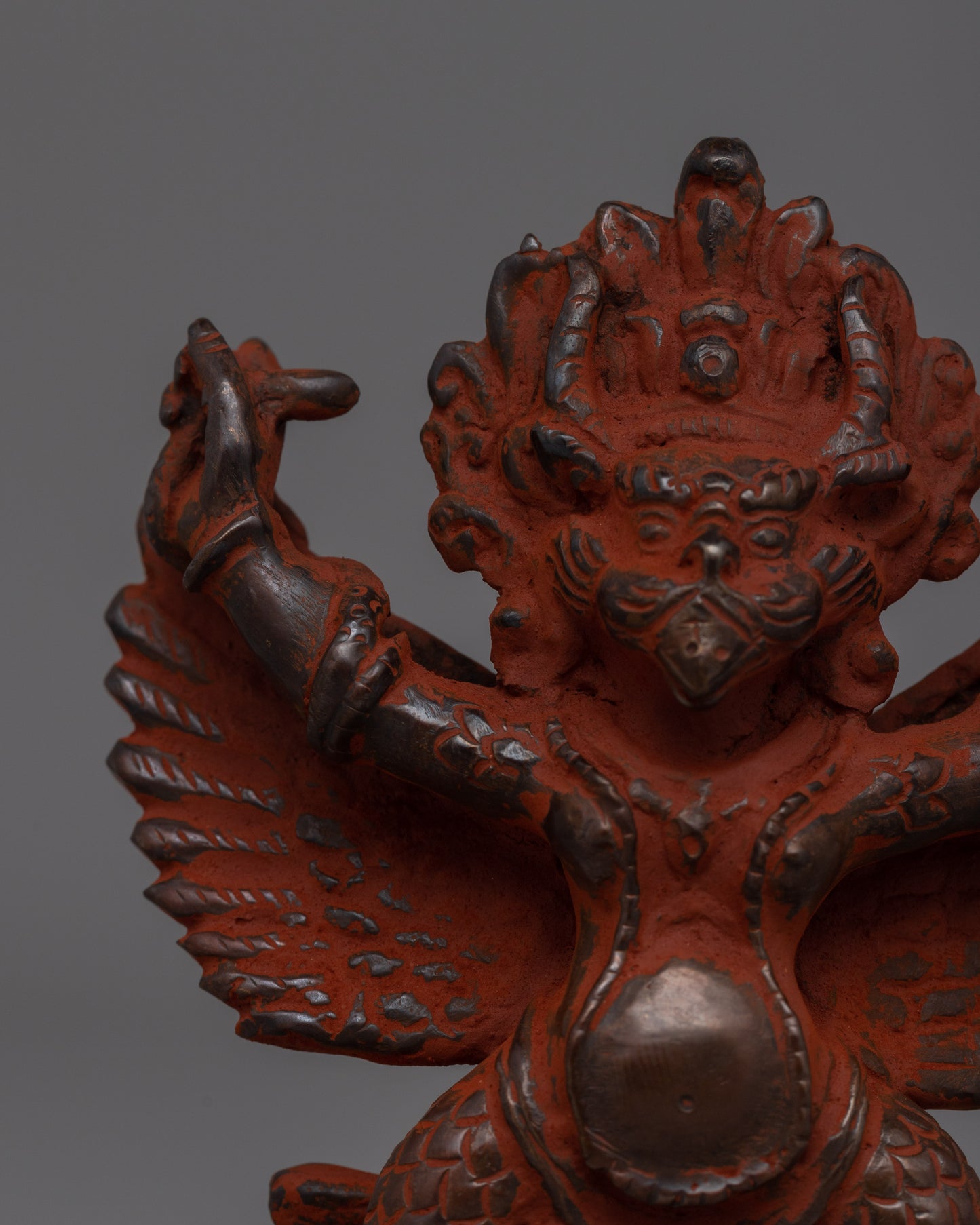 Hand-Carved Brass Garuda Statue with Antique Touch | Buddhist Deity for Altars