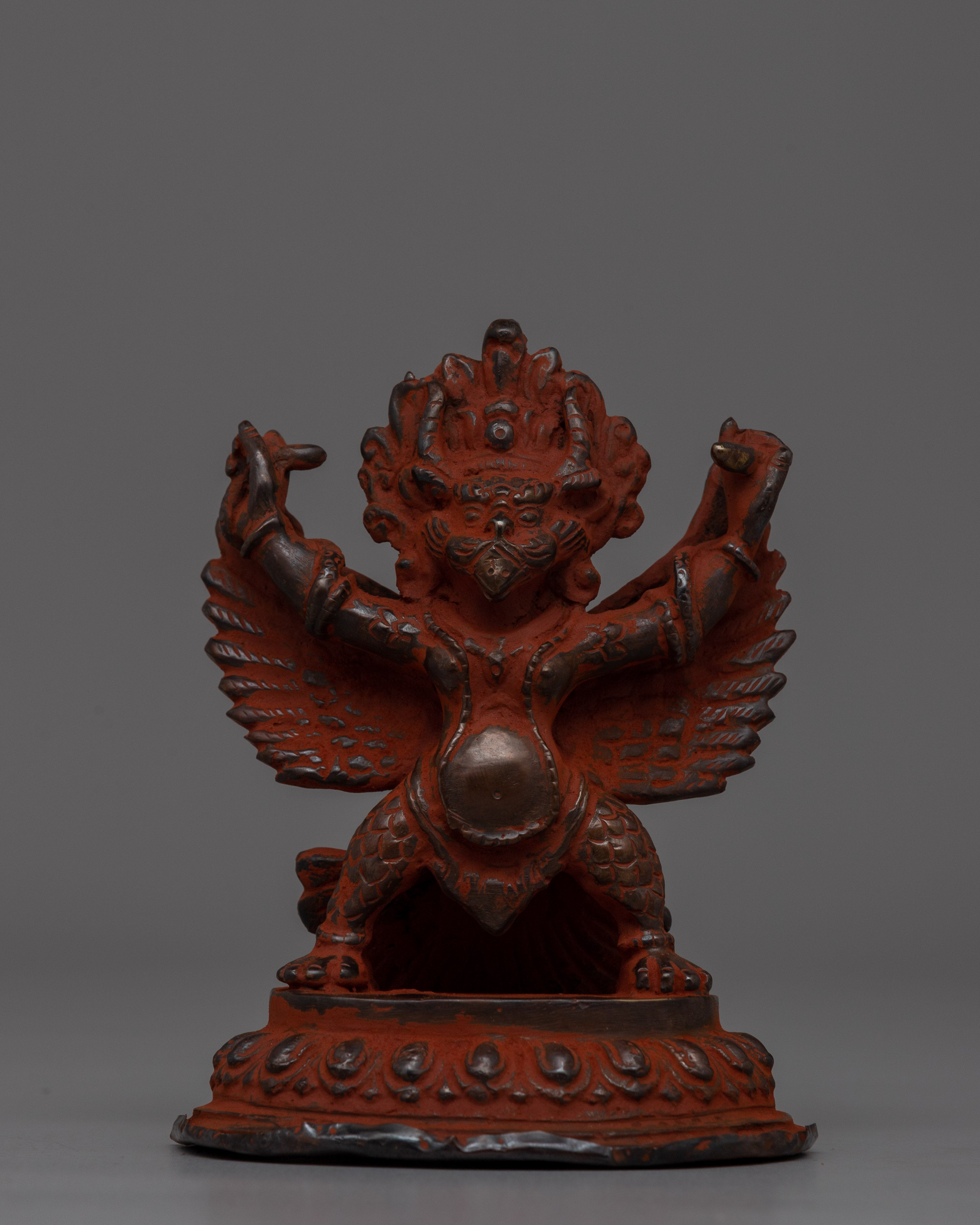 Hand-Carved Brass Garuda Statue with Antique Finish