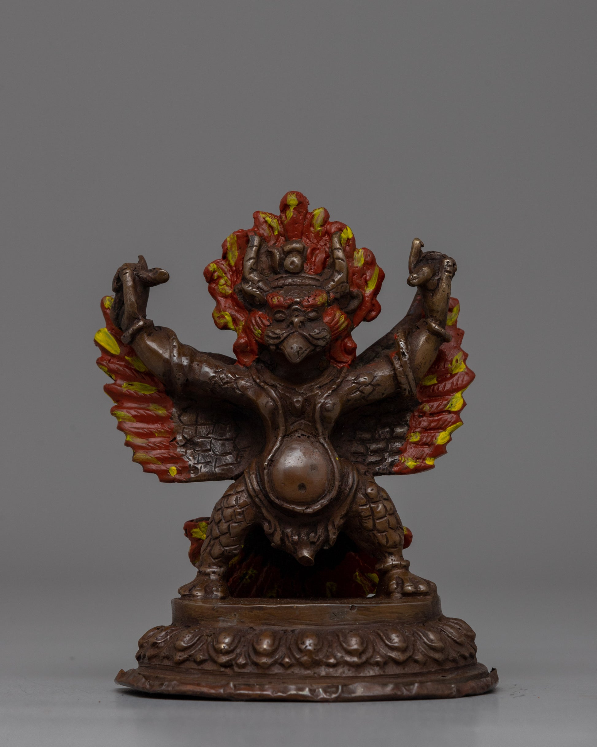 Hand-Carved Brass Garuda Statue with Antique Finish