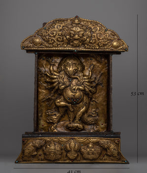 Hand-Carved Brass Wall Hanging with Coral & Turquoise | Buddhist Shrines & Spiritual Decor
