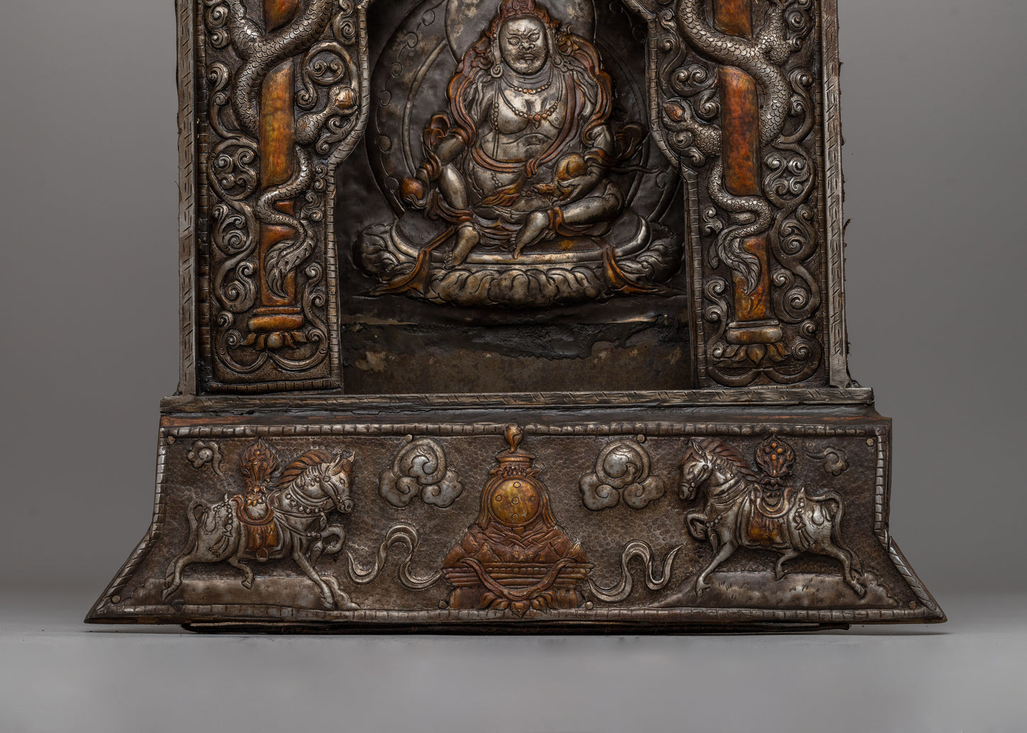 Hand-Carved Gold-Polished Iron Wall Hanging | Buddhist Metal Thangka