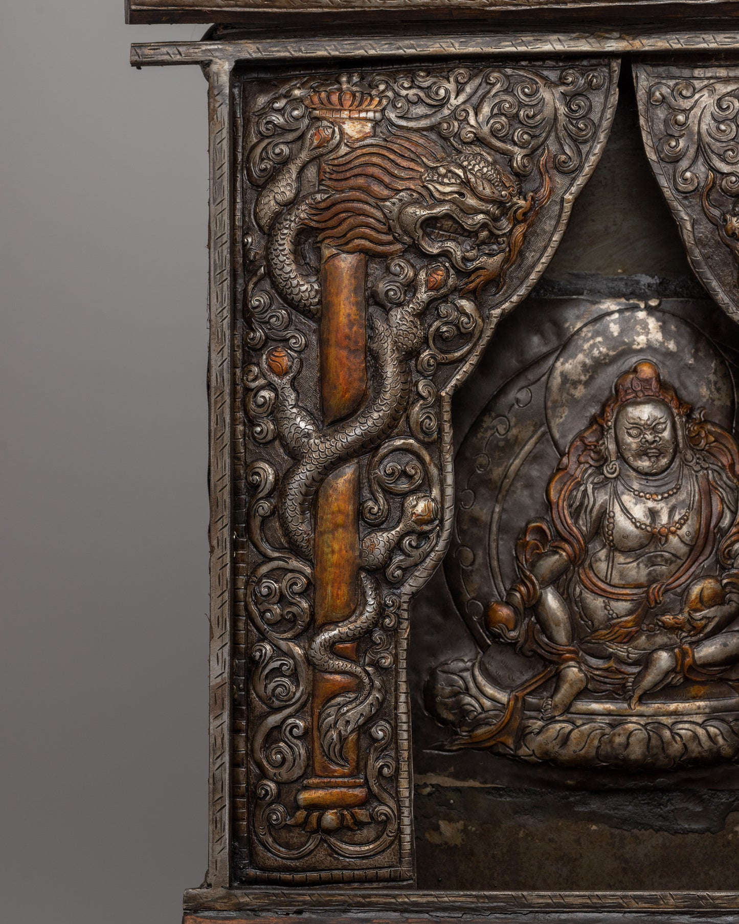 Hand-Carved Gold-Polished Iron Wall Hanging | Buddhist Metal Thangka