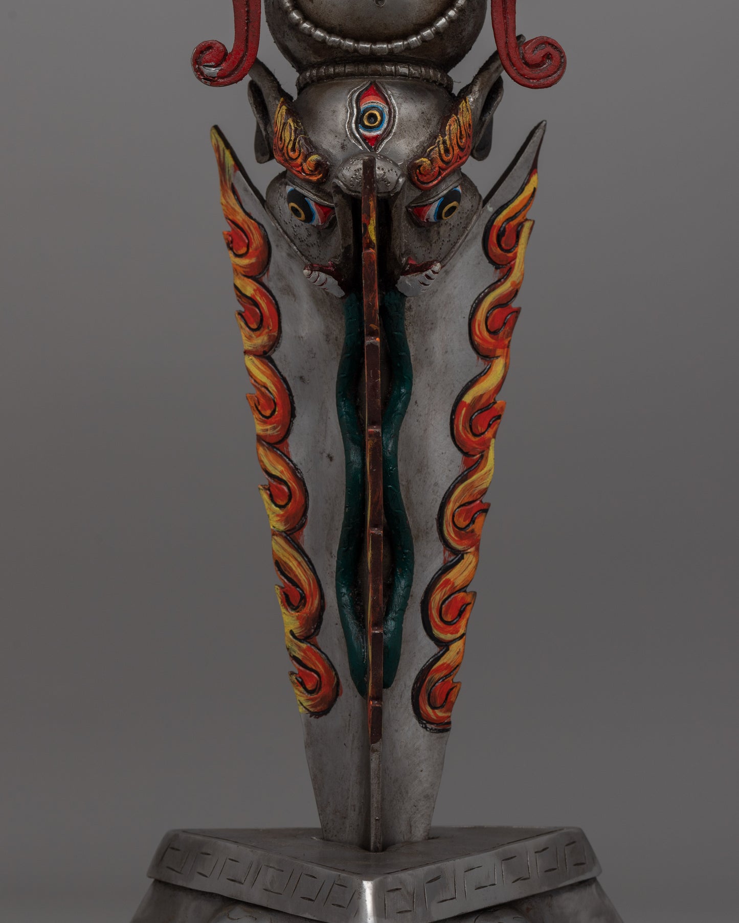 Hand-Painted Iron Phurba Statue | Tantric Buddhist Ritual Tool