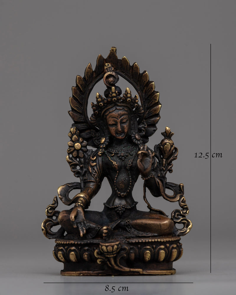 Oxidized Copper Green Tara Statue | Traditional Buddhist Statue for Meditation and Energy Work