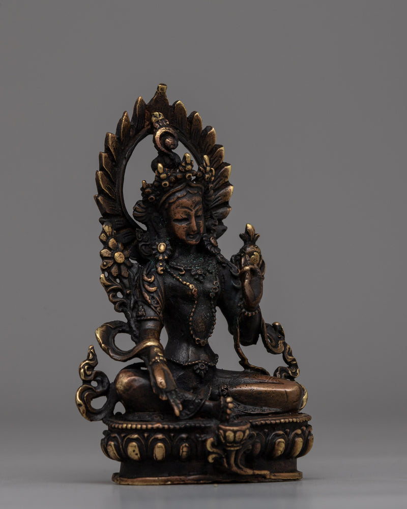 Oxidized Copper Green Tara Statue | Traditional Buddhist Statue for Meditation and Energy Work