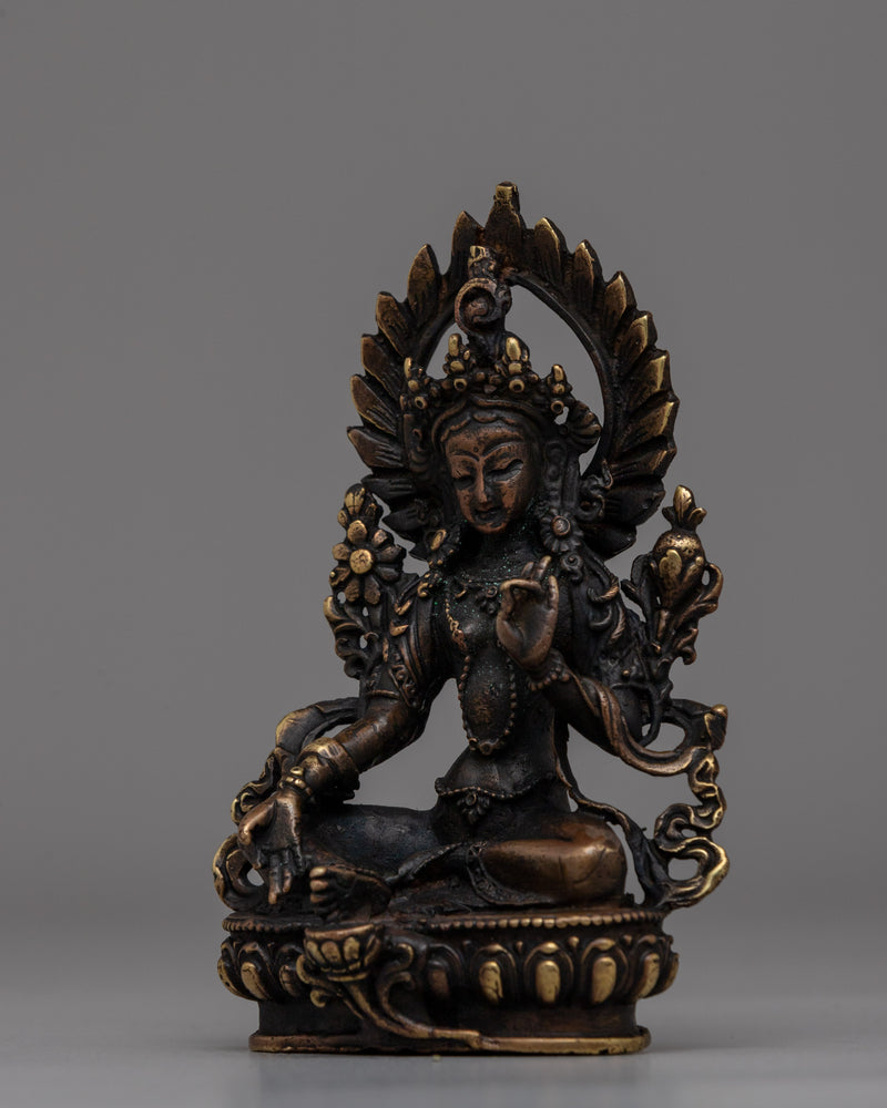 Oxidized Copper Green Tara Statue | Traditional Buddhist Statue for Meditation and Energy Work