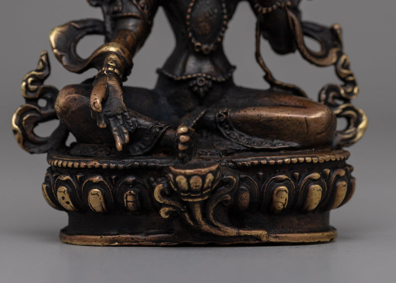 Oxidized Copper Green Tara Statue | Traditional Buddhist Statue for Meditation and Energy Work