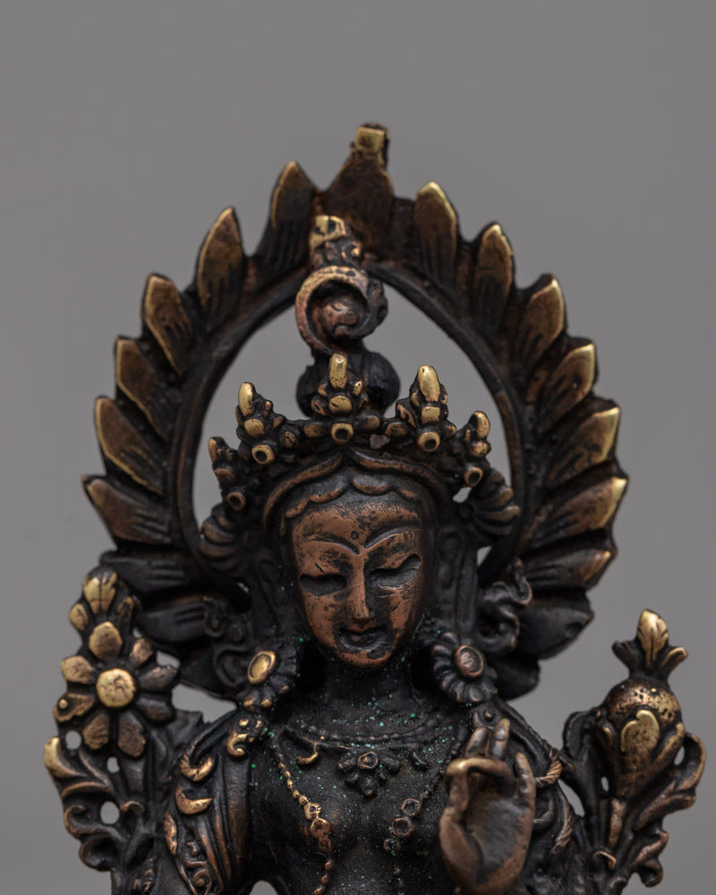 Oxidized Copper Green Tara Statue | Traditional Buddhist Statue for Meditation and Energy Work