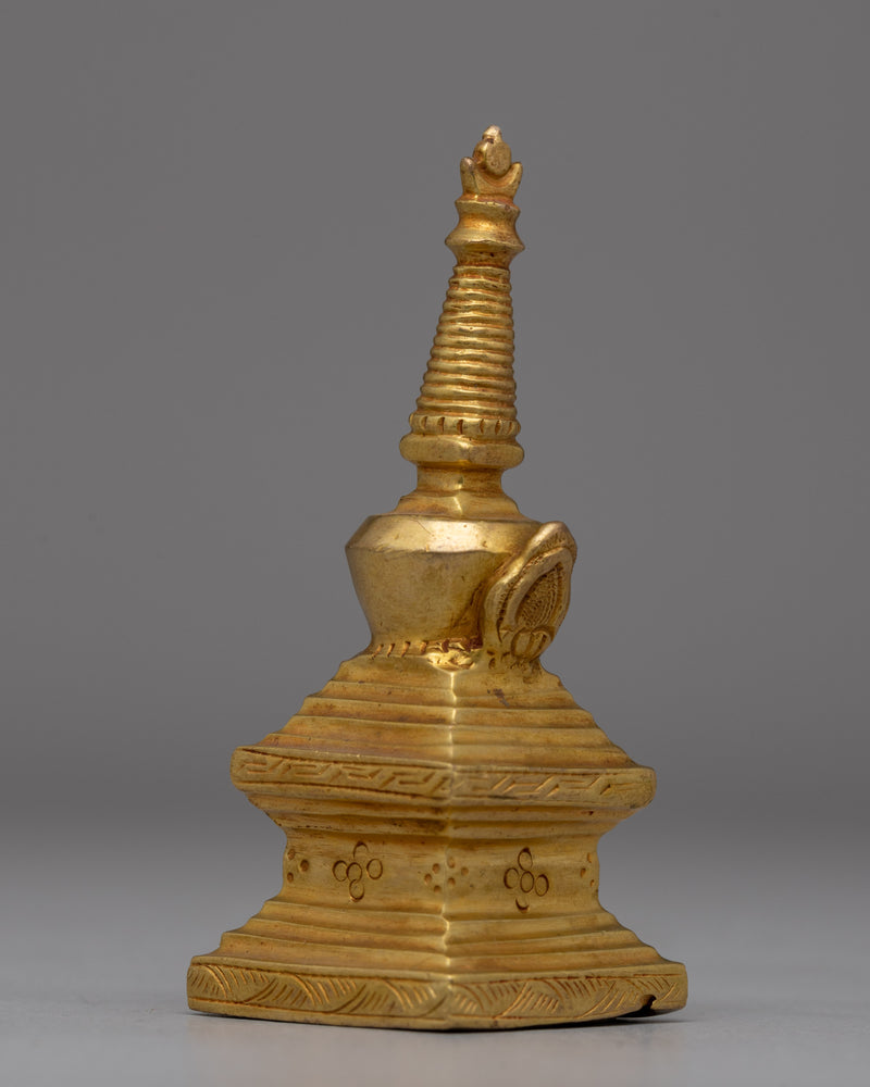 Elegant Gold-Plated Copper Stupa | Meditation and Spiritual Awakening