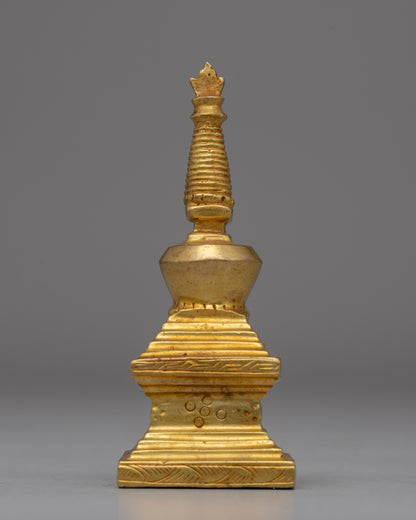 Elegant Gold-Plated Copper Stupa | Meditation and Spiritual Awakening