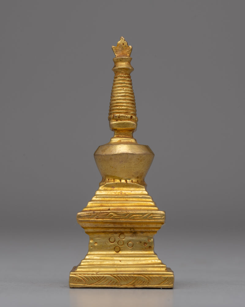 Elegant Gold-Plated Copper Stupa | Meditation and Spiritual Awakening