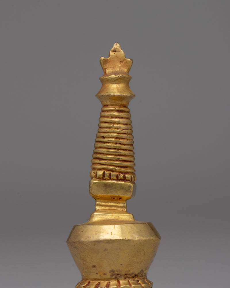 Compact Gold-Plated Buddhist Stupa | Meditation and Enlightenment