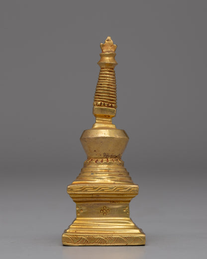 Compact Gold-Plated Buddhist Stupa | Meditation and Enlightenment