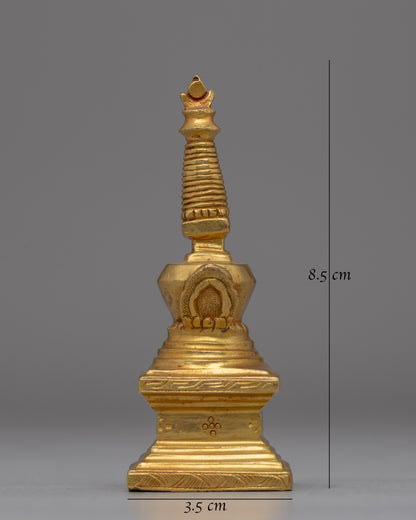 Compact Gold-Plated Buddhist Stupa | Meditation and Enlightenment