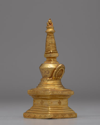 Compact Gold-Plated Buddhist Stupa | Meditation and Enlightenment