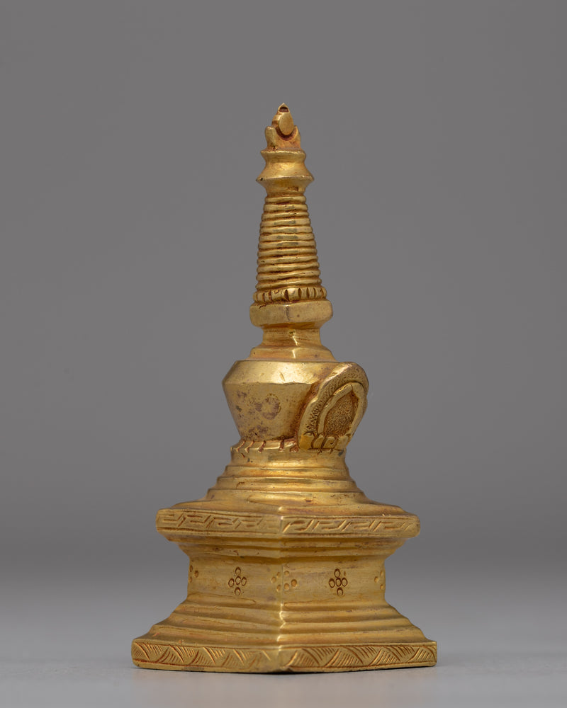 Compact Gold-Plated Buddhist Stupa | Meditation and Enlightenment