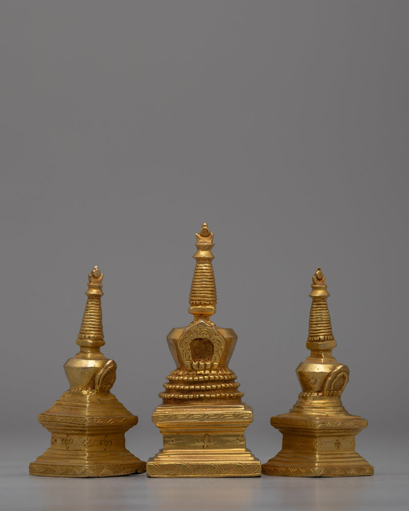 Gold-Plated Buddhist Stupa Set | Symbol of Enlightenment