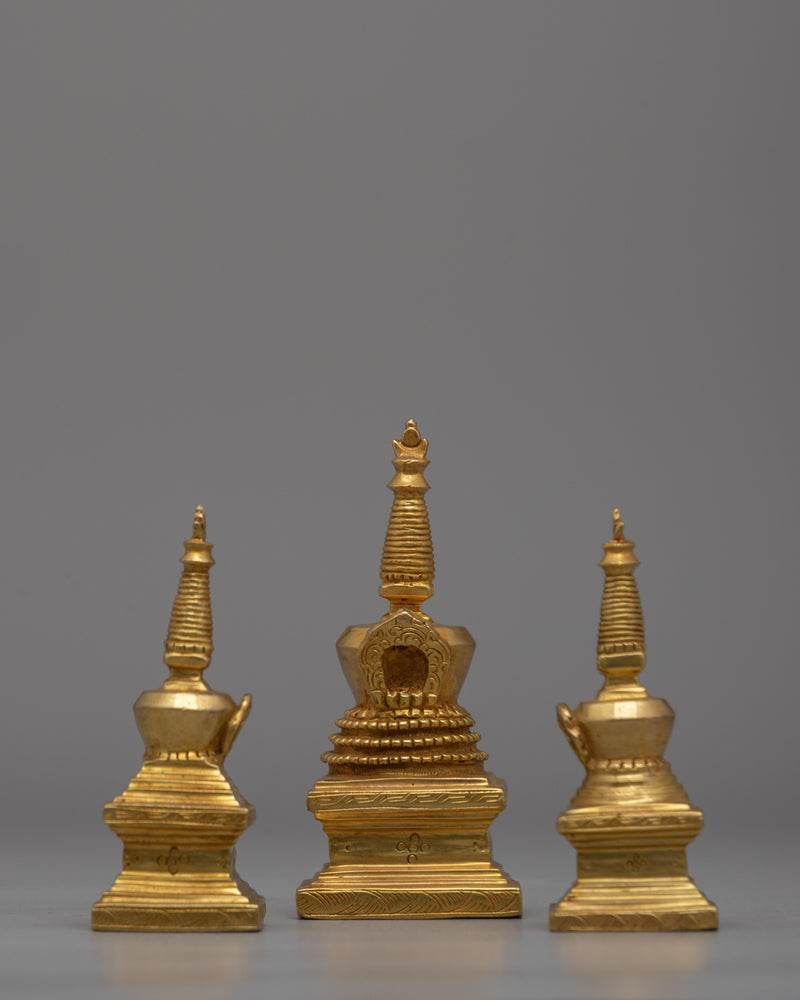 Gold-Plated Buddhist Stupa Set | Symbol of Enlightenment