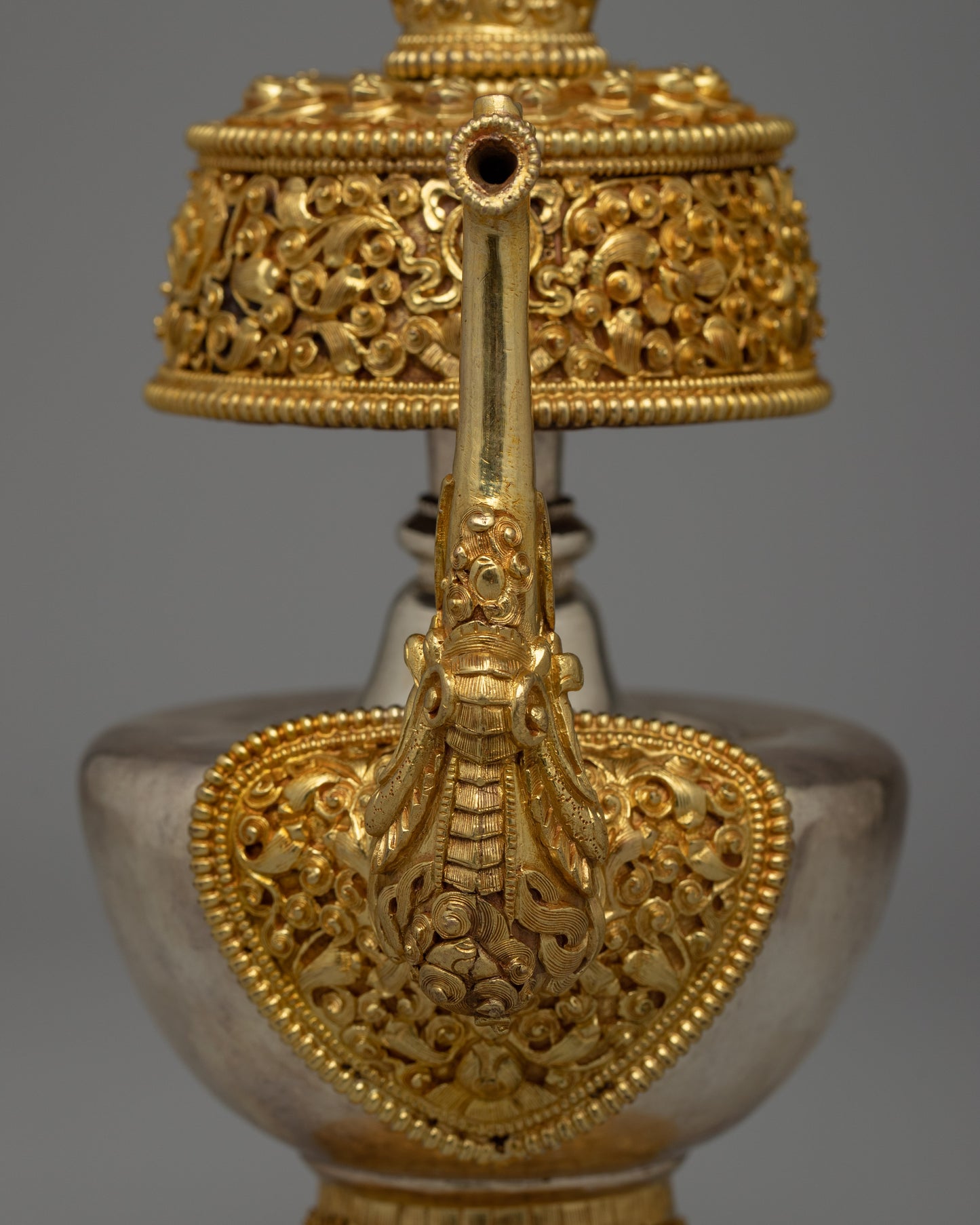 Cultural Gold and Silver Bhumba Artifact | Sacred Vessel with Filigree Design