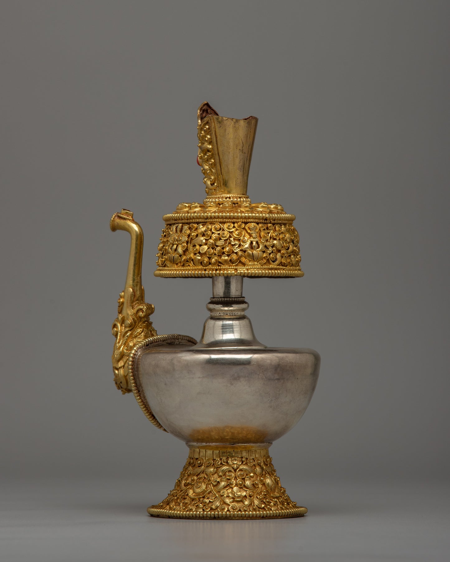 Cultural Gold and Silver Bhumba Artifact | Sacred Vessel with Filigree Design