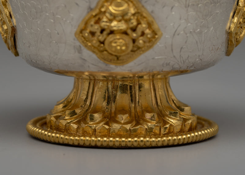 Handcrafted Silver Body and Gold-Plated Offering Bowls | Sacred Buddhist Decor Item