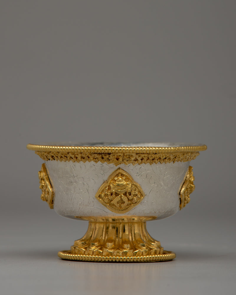 Handcrafted Silver Body and Gold-Plated Offering Bowls | Sacred Buddhist Decor Item