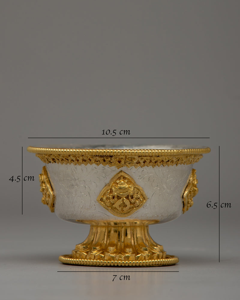 Handcrafted Silver Body and Gold-Plated Offering Bowls | Sacred Buddhist Decor Item