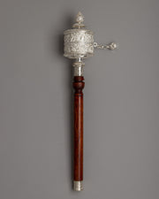Handcrafted Tibetan Prayer Wheel in Silver and Wood