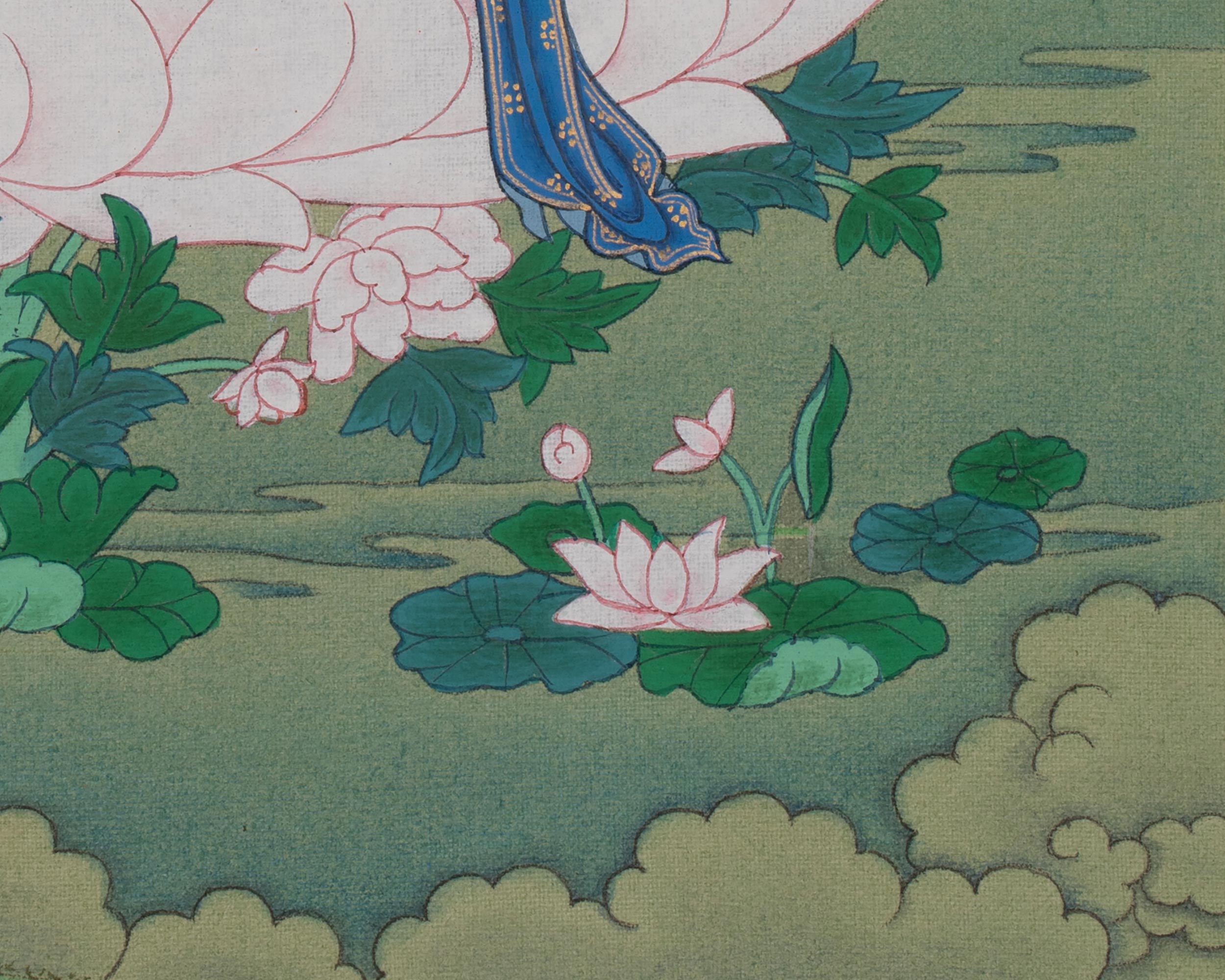 White Tara Compassion Thangka Art | Longevity Deity | Hand-painted Artwork