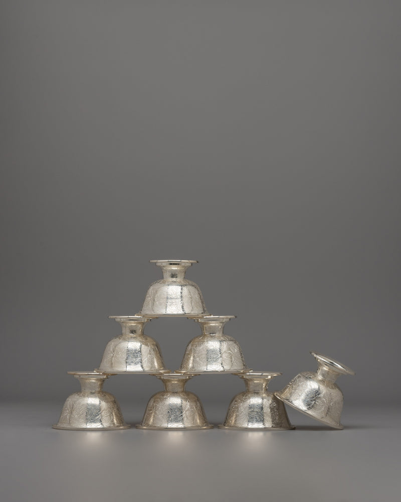 Religious Seven Set Silver Offering Bowl | A Symbol of Devotion and Respect