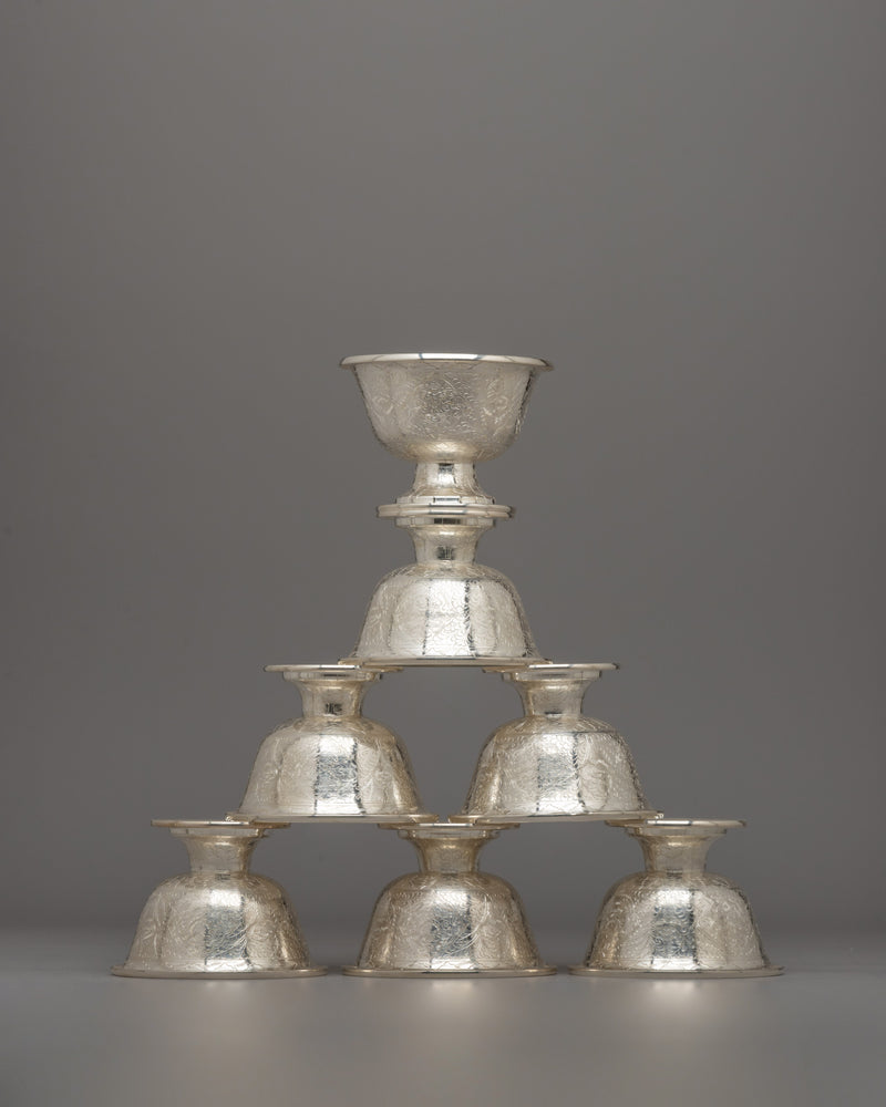 Religious Seven Set Silver Offering Bowl | A Symbol of Devotion and Respect