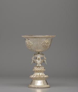 Handcrafted Silver Tibetan Butter Lamp 