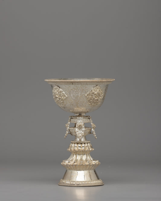 Handcrafted Silver Tibetan Butter Lamp 