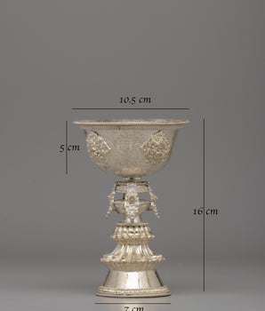 Handcrafted Silver Tibetan Butter Lamp | Perfect for Buddhist Offerings and Shrine Decor