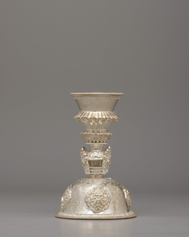 Handcrafted Silver Tibetan Butter Lamp | Perfect for Buddhist Offerings and Shrine Decor