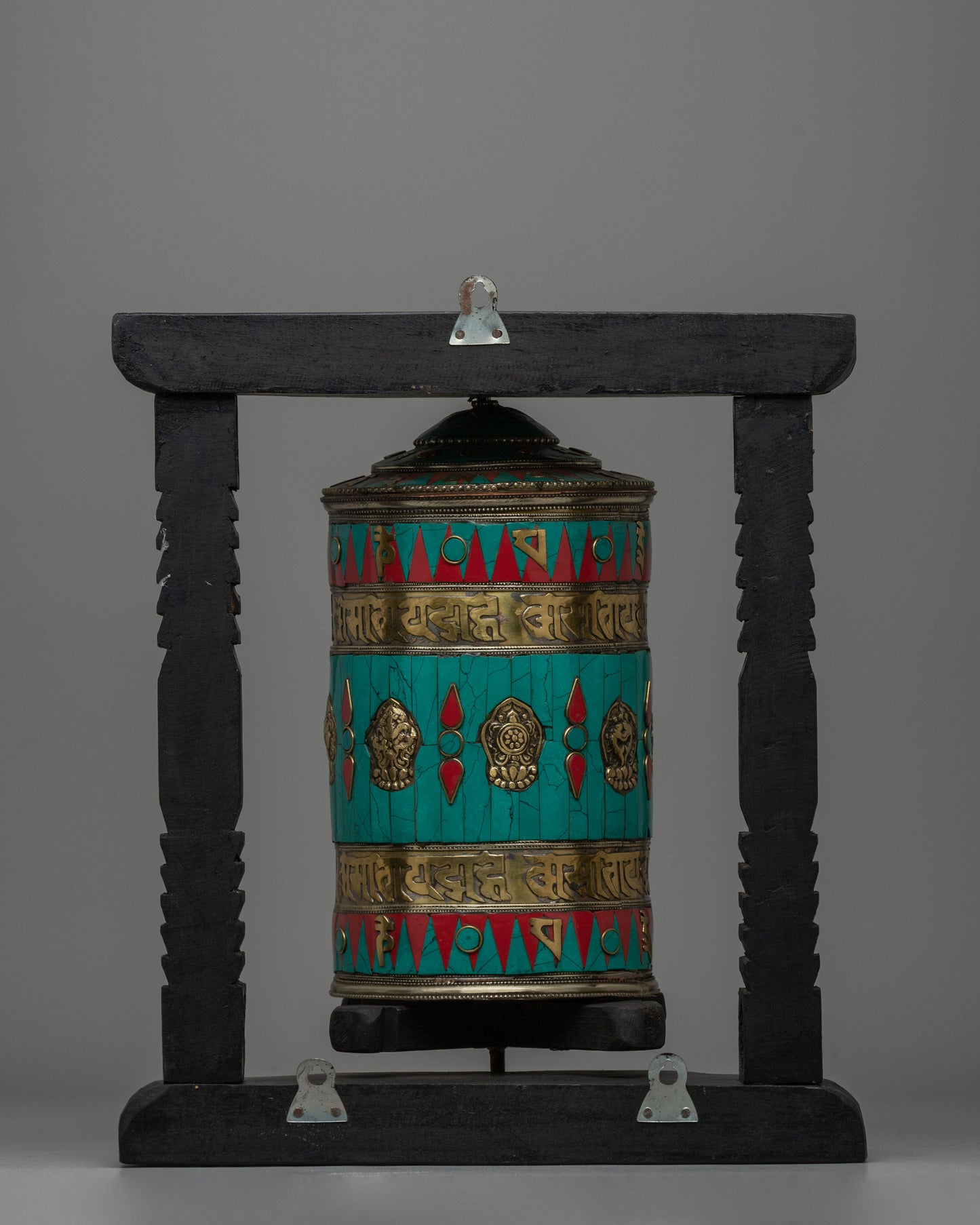 Tibetan Prayer Wheel Intricated with Eight Auspicious Symbols | Meditation Decor