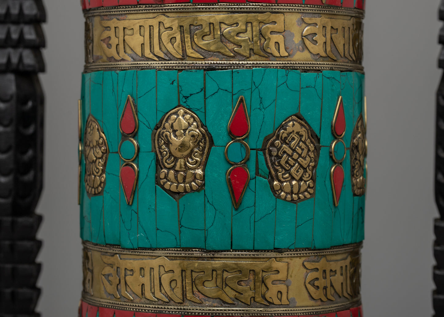 Tibetan Prayer Wheel Intricated with Eight Auspicious Symbols | Meditation Decor