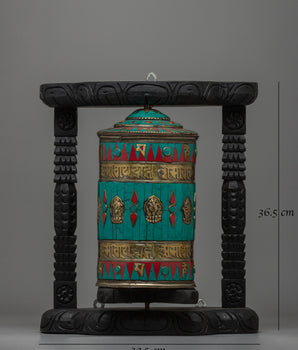 Tibetan Prayer Wheel Intricated with Eight Auspicious Symbols | Meditation Decor