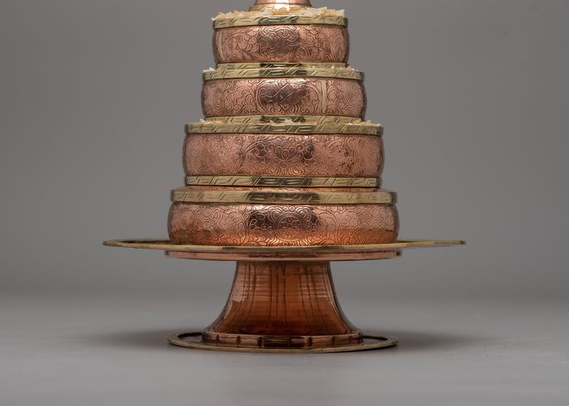 Exquisite Copper Mandala Stupa for Buddhist Rituals and Meditation | Ritual Copper Mandala