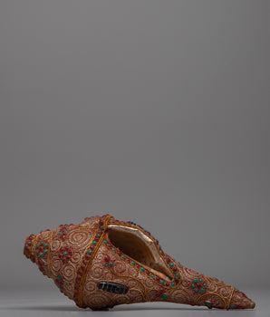 Handcrafted Silver-Plated Ritual Conch Shell with Coral and Turquoise |  Tibetan Artifact, Sacred Altar Item