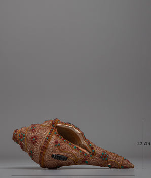 Handcrafted Silver-Plated Ritual Conch Shell with Coral and Turquoise |  Tibetan Artifact, Sacred Altar Item