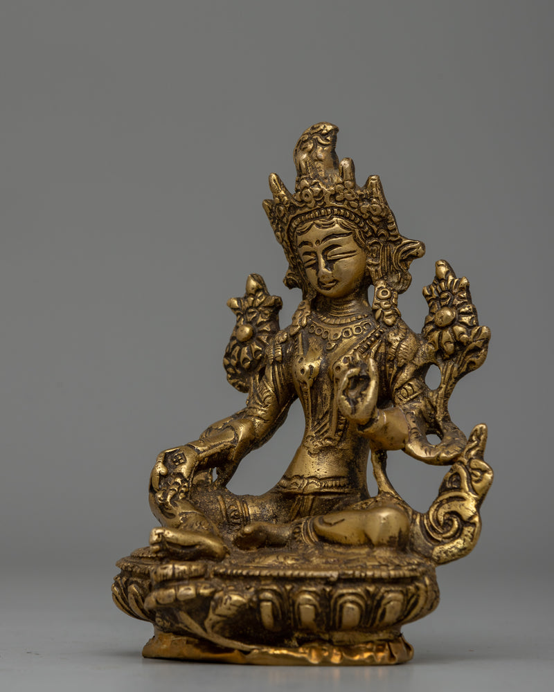 Exquisite Handcrafted Brass Green Tara Statue | Spiritual Gifts