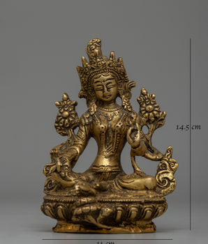 Exquisite Handcrafted Brass Green Tara Statue | Spiritual Gifts