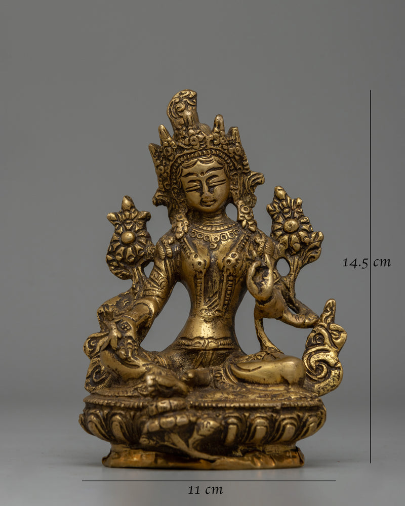 Exquisite Handcrafted Brass Green Tara Statue | Spiritual Gifts